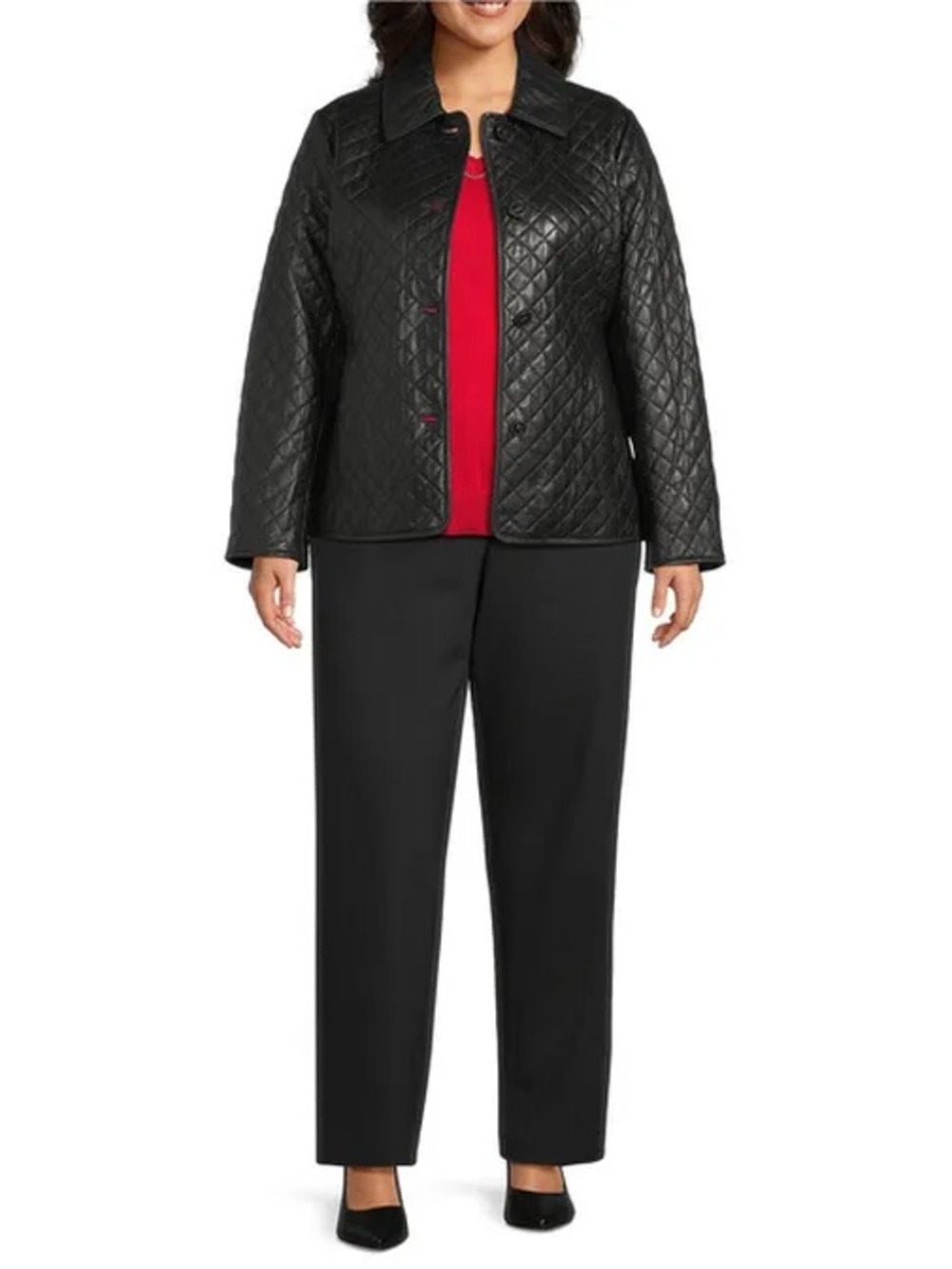 Investments Platinum Suiting Quilted Genuine Lamb Leather Point Collar Jacket - Picture 3 of 14